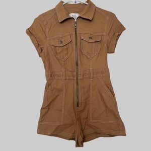 BDG Brown Zip Up Romper - Axel Linen Coverall